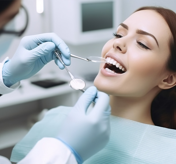 Dentist examining the mouth of a patient